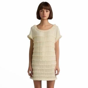 J. Crew Silk Blend Cream Color Frayed Ruffles Full Under Slip Size 10